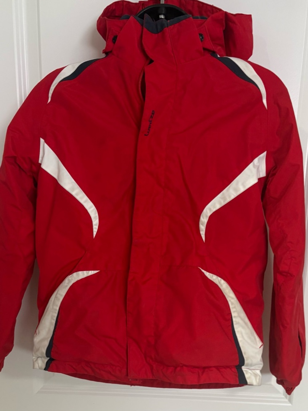 Wedze Red Hooded Ski Jacket with White Accents Water Prooof